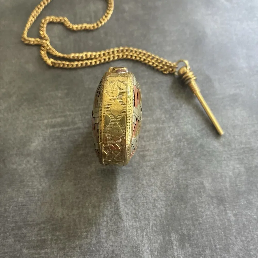 Vintage Perfume Bottle Necklace Pendant Chatelaine Woven Mixed Metal Flask 1.6oz